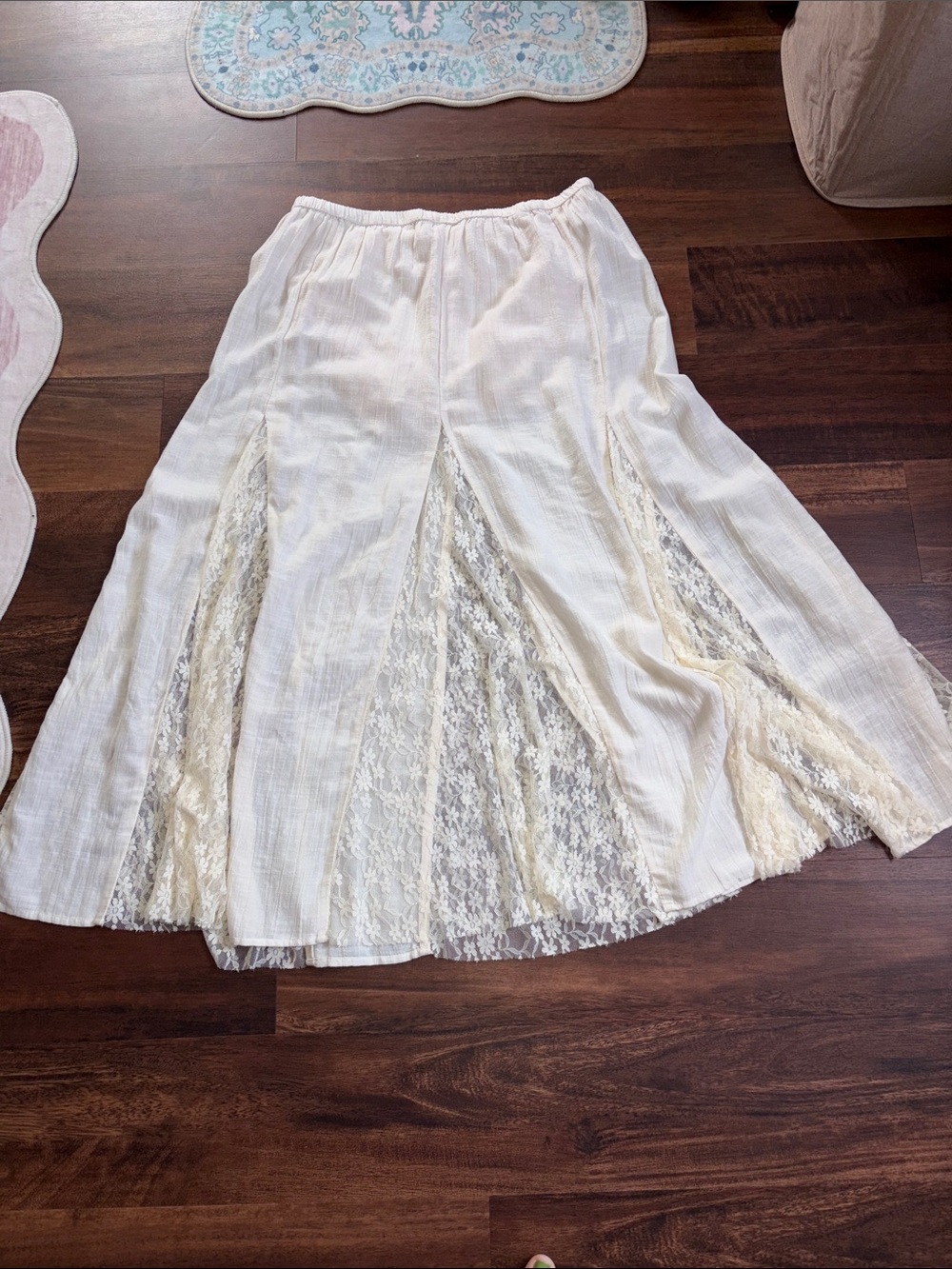 American Eagle High Waisted Cream Lace-detail Maxi Skort